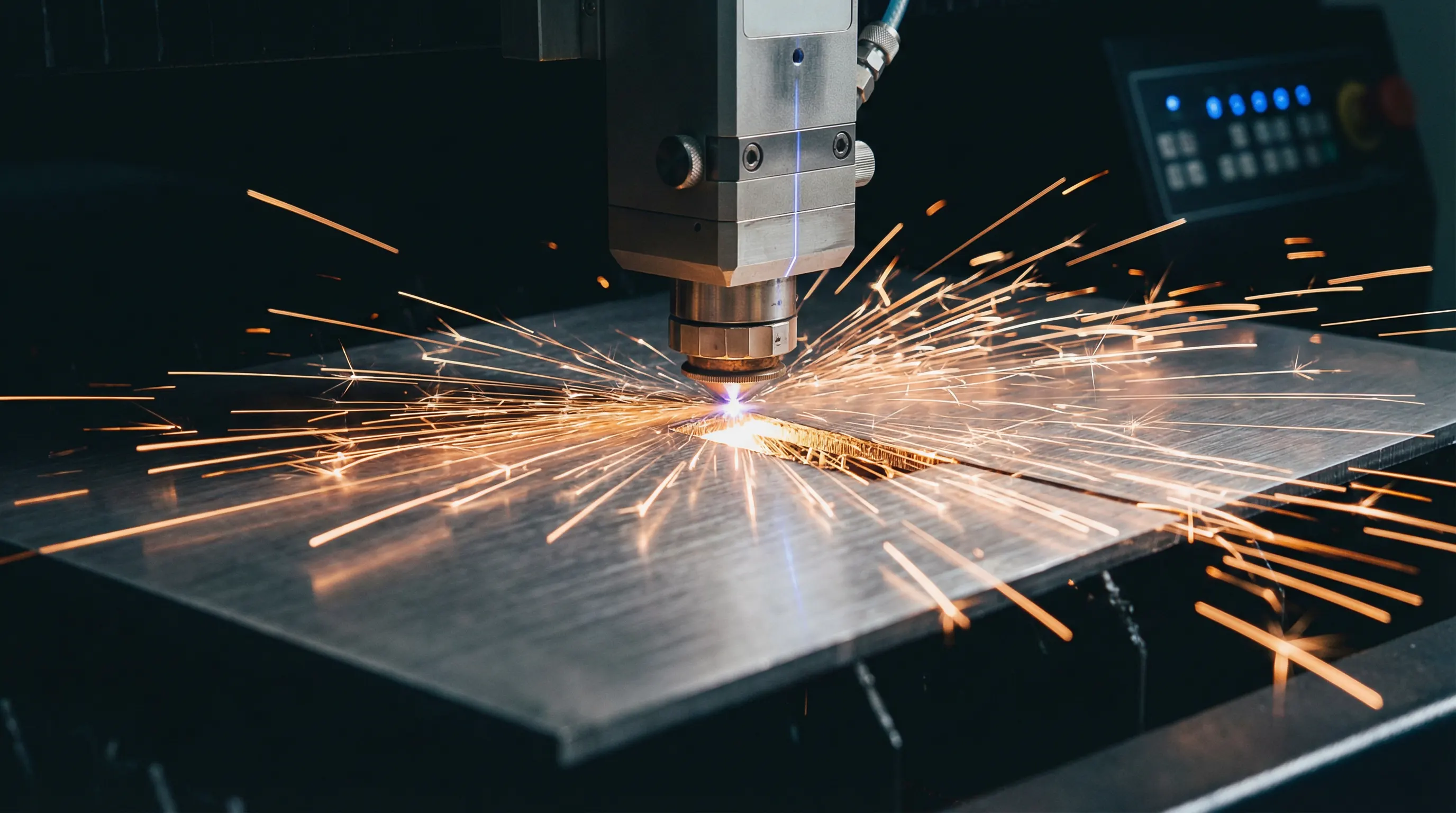 CNC machine cutting metal with sparks